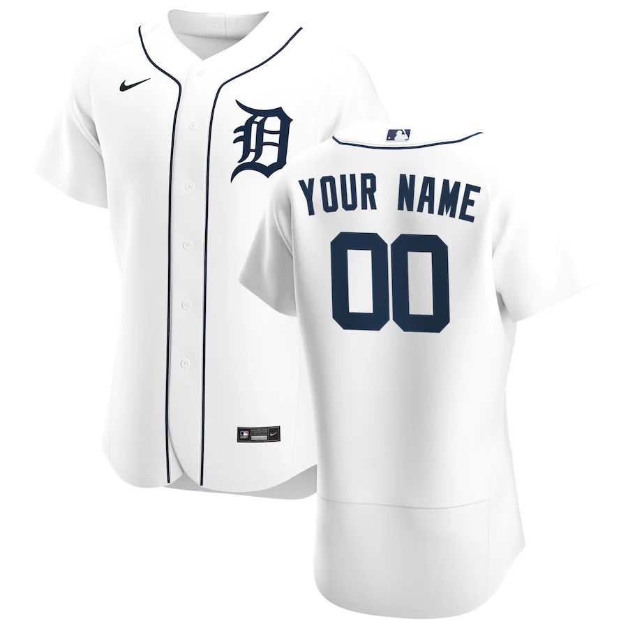 Mens Detroit Tigers Nike White Home Authentic Custom MLB Jerseys->customized mlb jersey->Custom Jersey